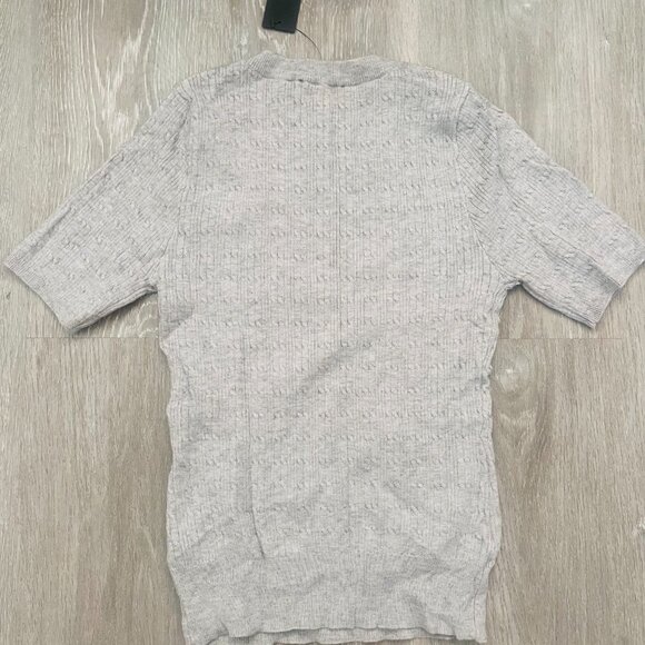 NWT Lulus Classy Excellence Heather Grey Sweater Knit Short Sleeve Top - Size S - Picture 3 of 3